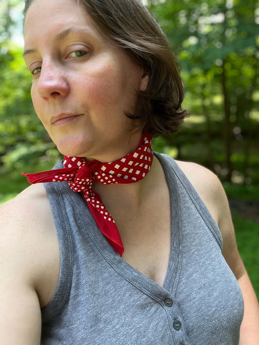 Red Check Windowpane Bandana