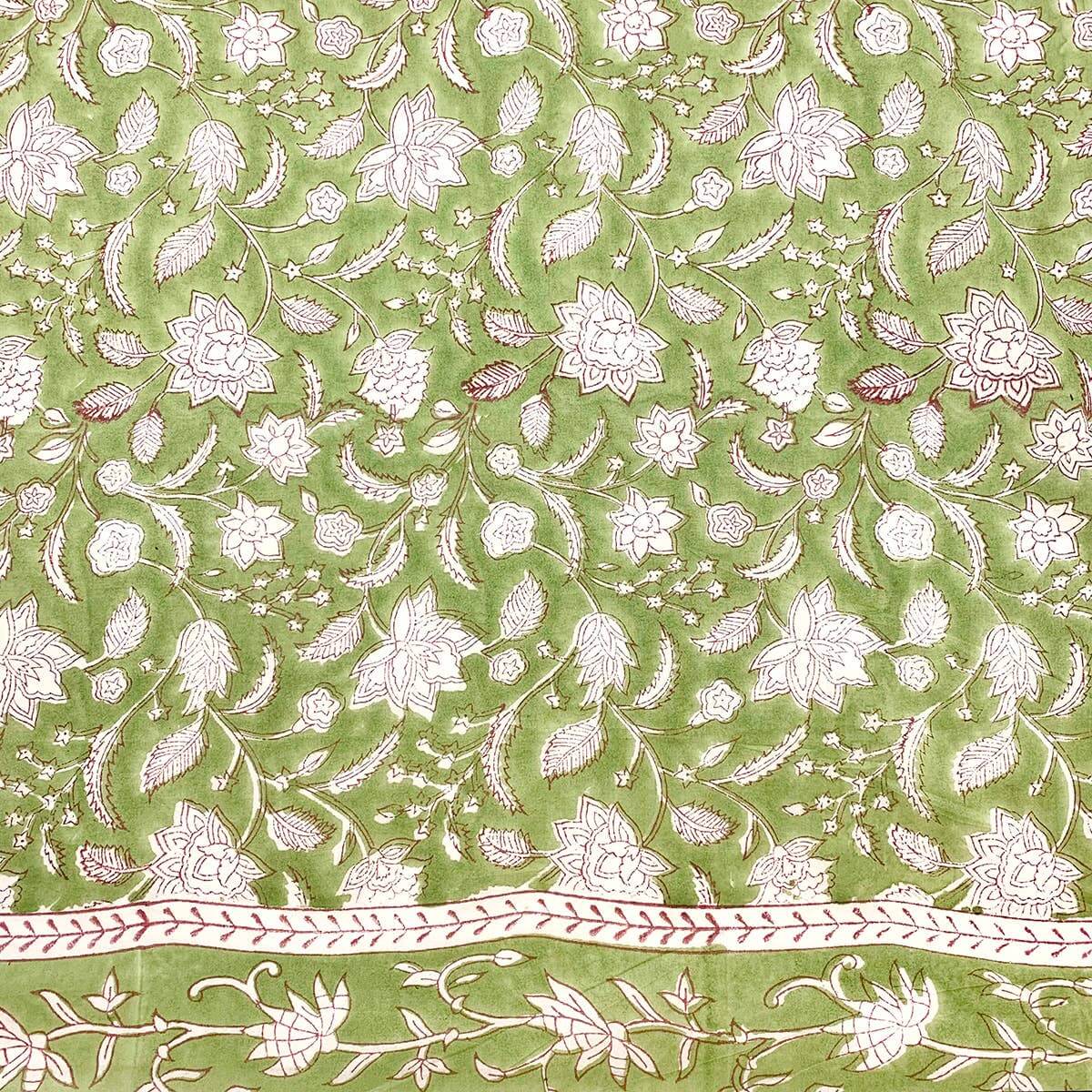 Block Printed Cotton Scarf - Spring Green with Lotus Flowers