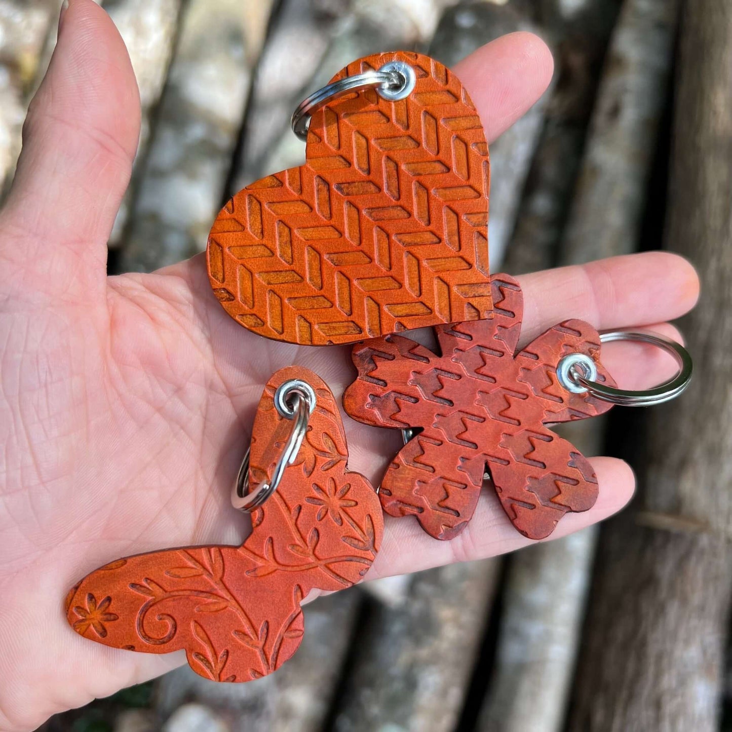embossed leather purse charm