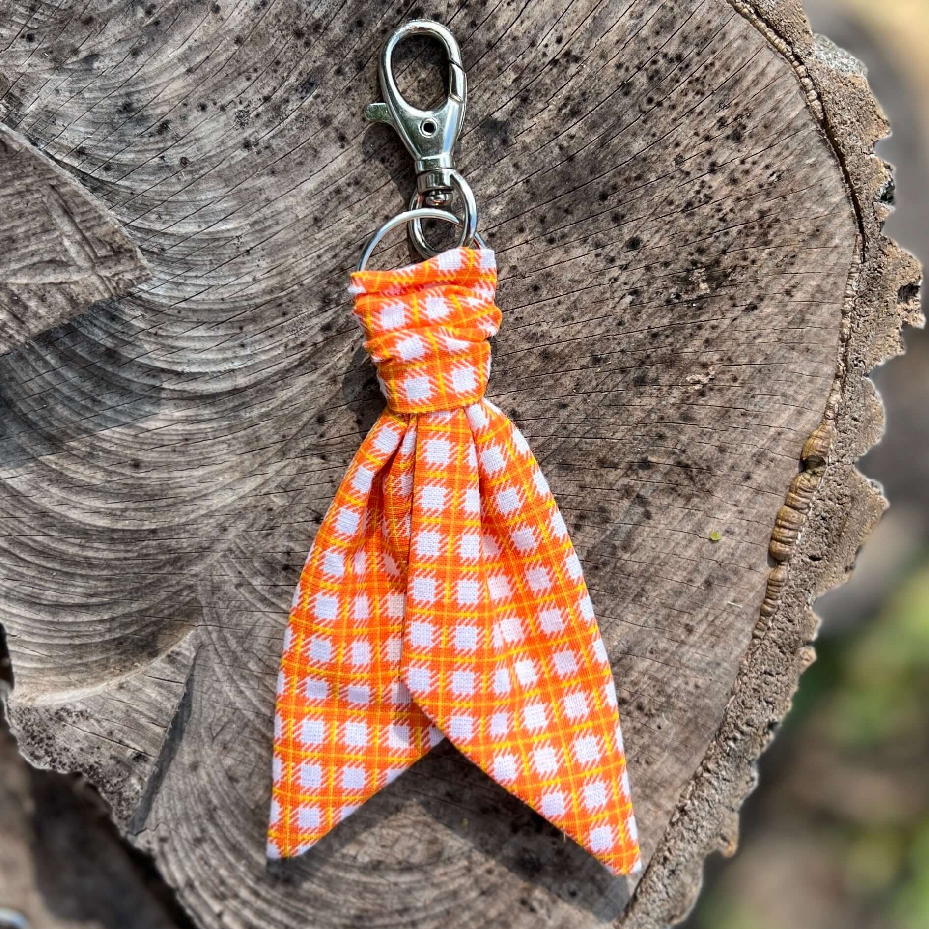 Purse Scarf Mini Key Chain - Orange Fall Plaid