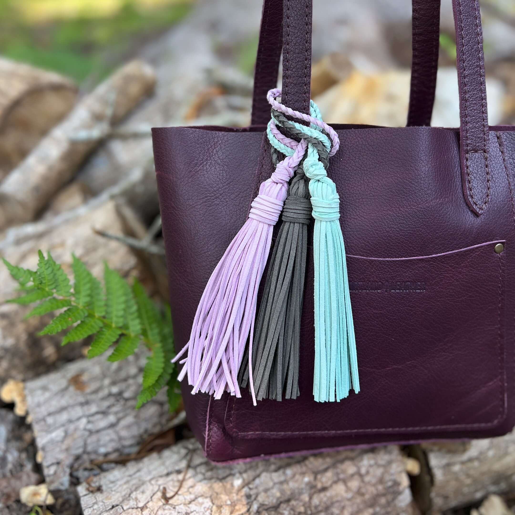 Bag Charm with Tassel for Purses & Totes Faux Suede Leather