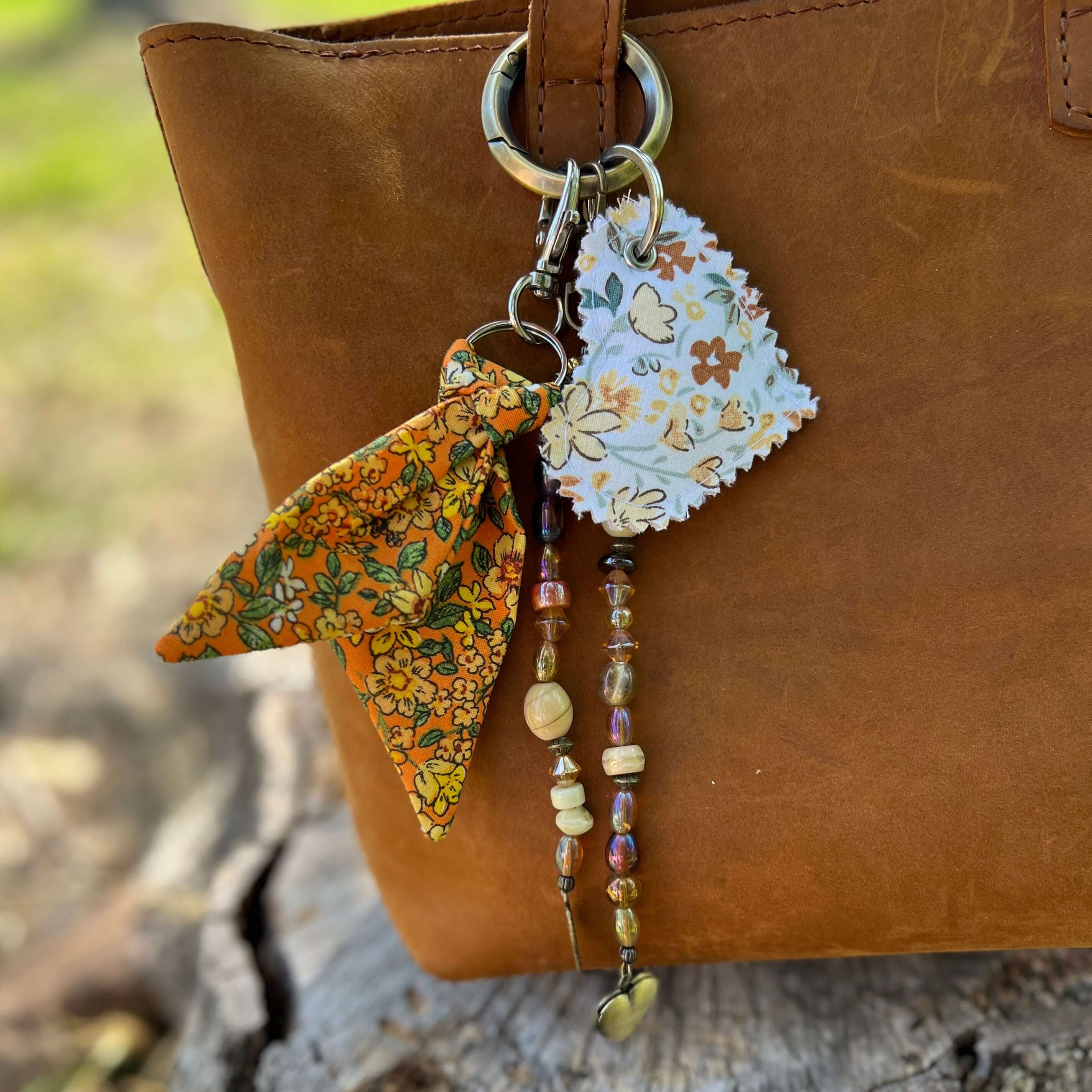 Purse Scarf Mini Key Chain - Orange Floral