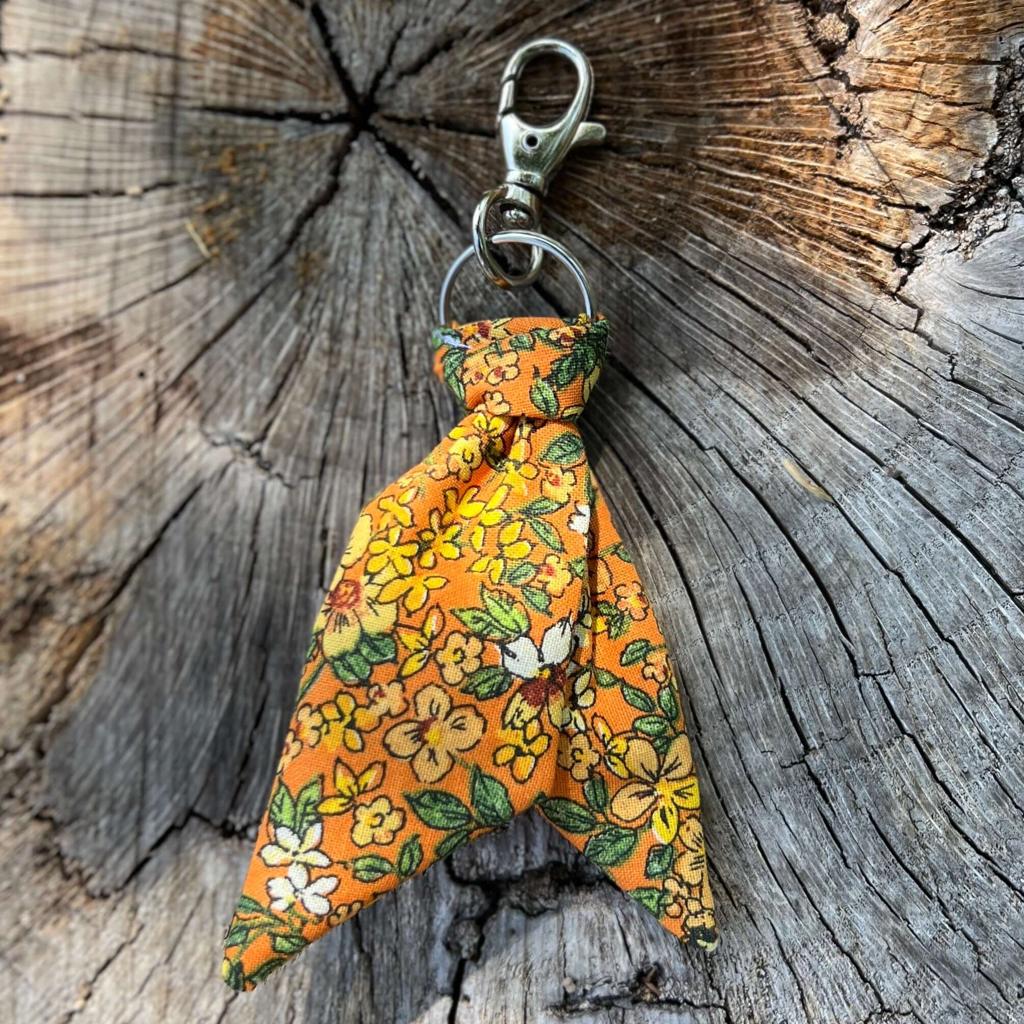 Purse Scarf Mini Key Chain - Orange Floral