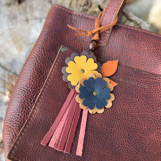 Fall Flowers Leather Tassel Bag Charm