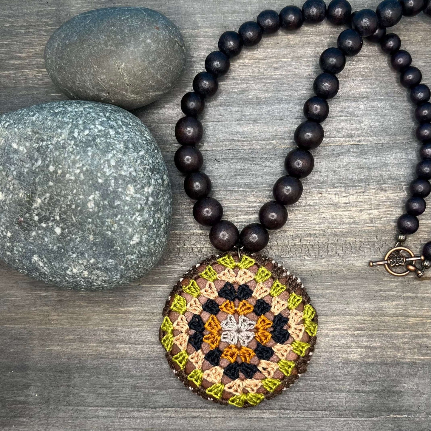 Retro Crocheted Square Pendant Necklace