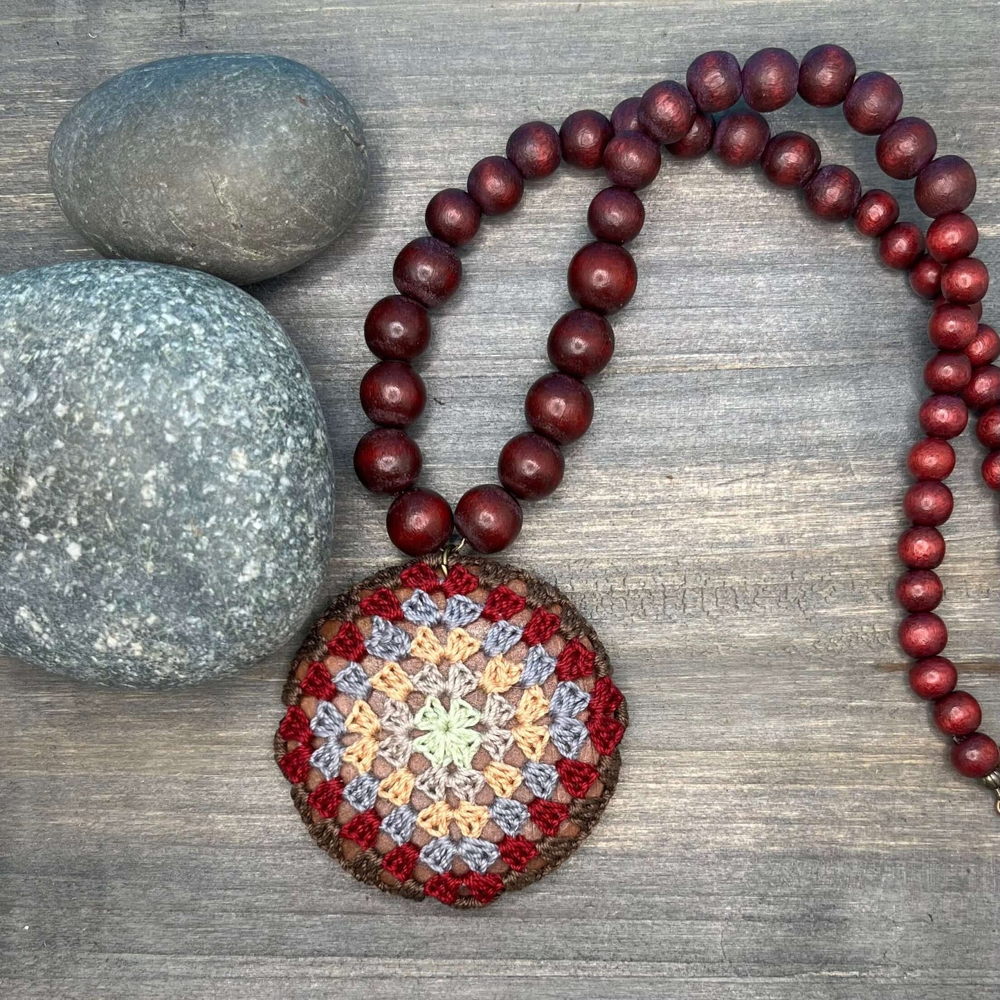 Retro Crocheted Square Pendant Necklace
