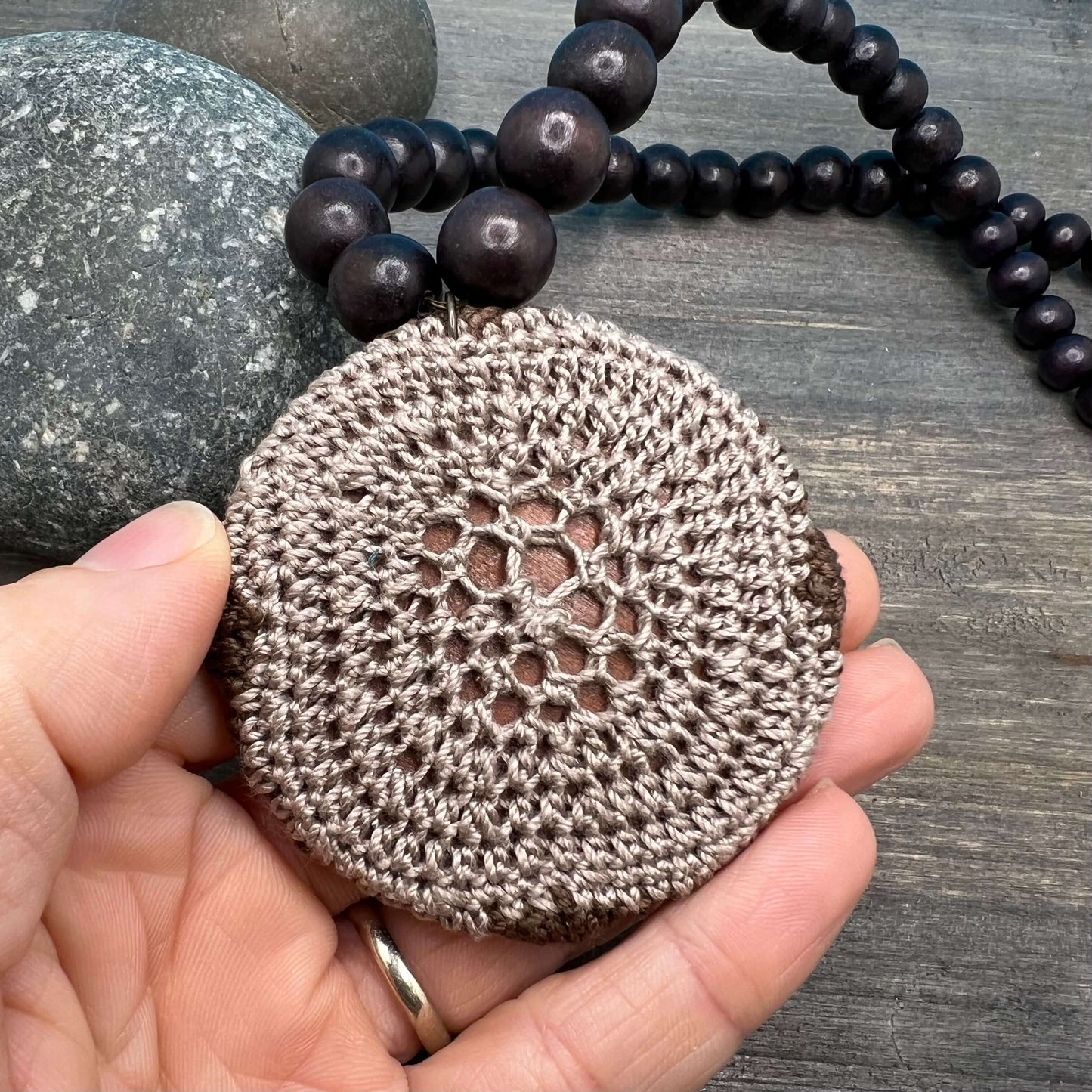 Retro Crocheted Square Pendant Necklace