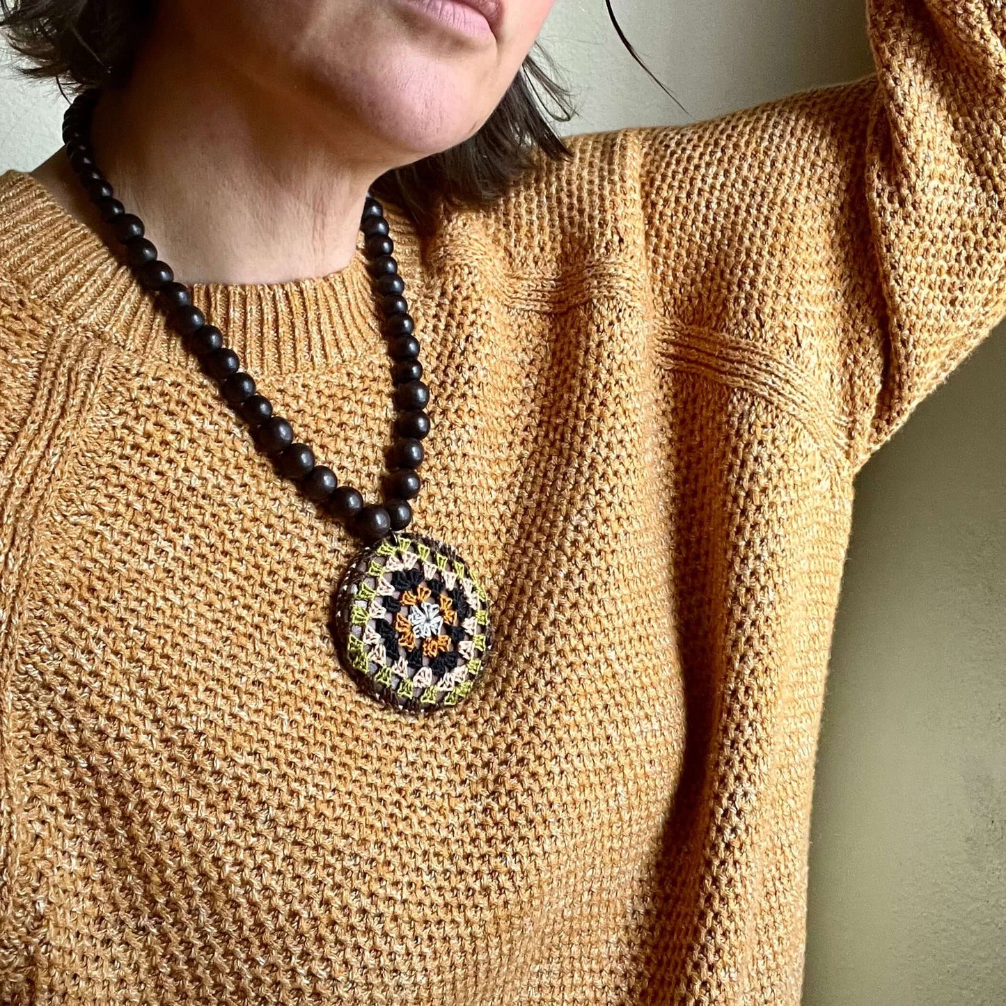Retro Crocheted Square Pendant Necklace