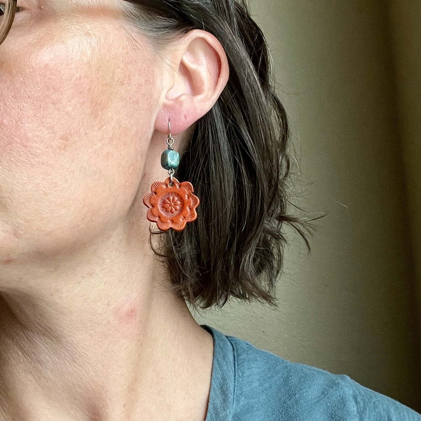 Leather Flower Earrings