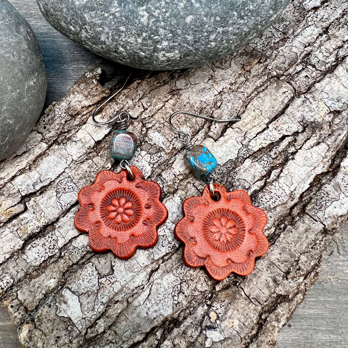Leather Flower Earrings