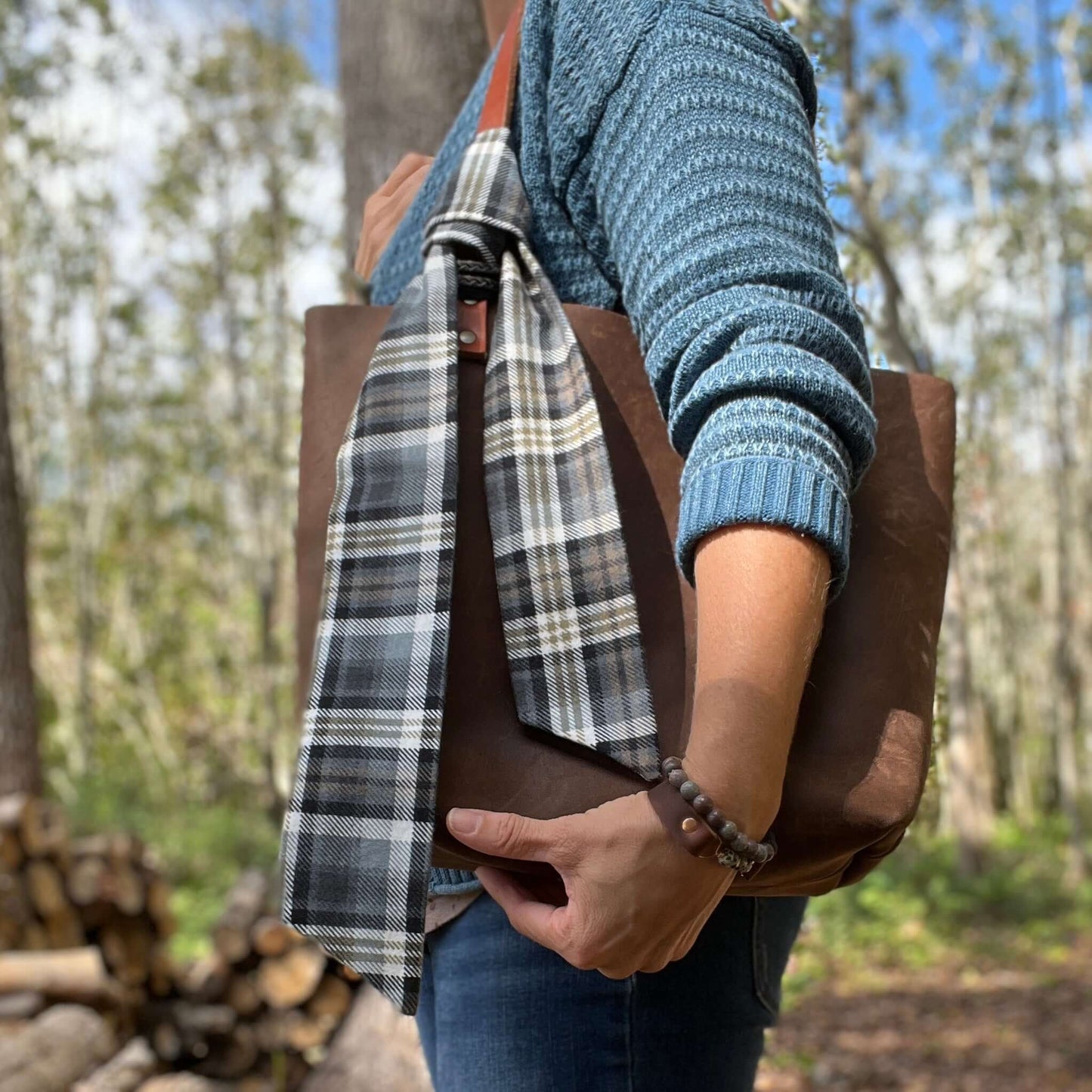 black and brown plaid flannel scarf for purse