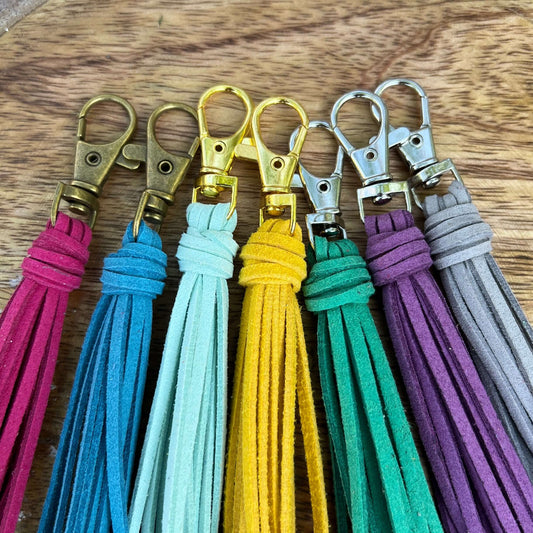 Mini Faux Suede Tassel Bag Charm with Clip