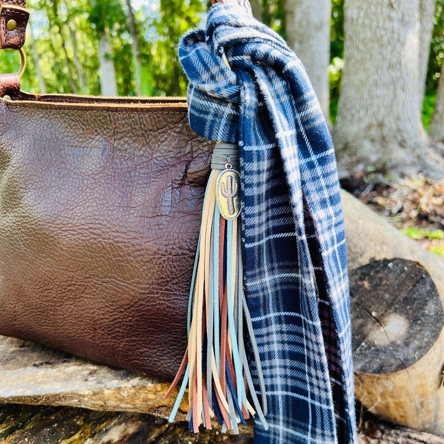 Purse Scarf - Skinny Blue and Grey Flannel Skinny Scarf