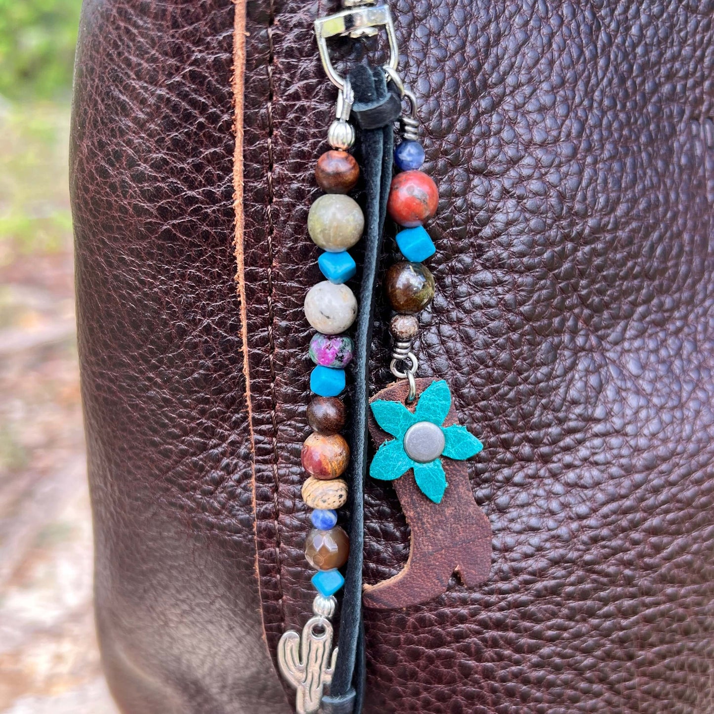 Beaded Bag Charm - Western Style with Cactus and Cowboy Boot