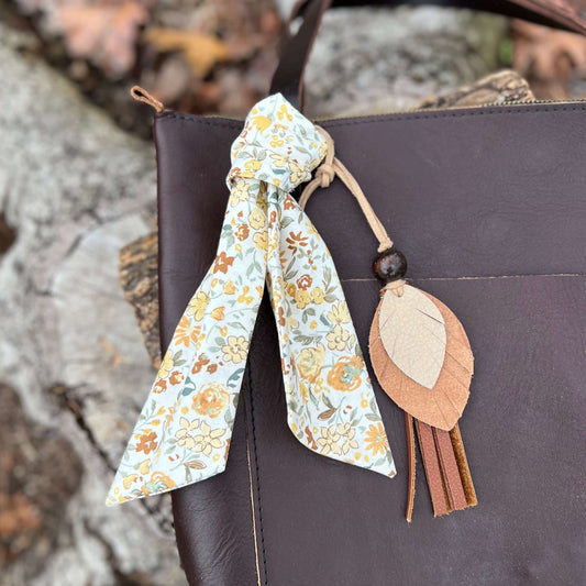 Leather Feather Tassel Bag Charm - Brown and Tan