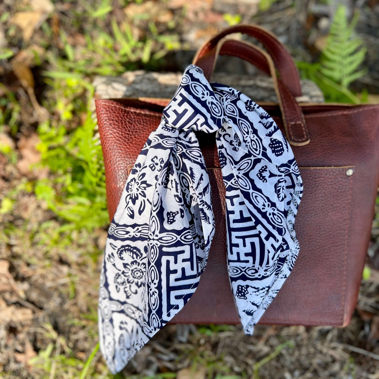 Navy Blue Hand-Dyed Batik Bandana Square Scarf