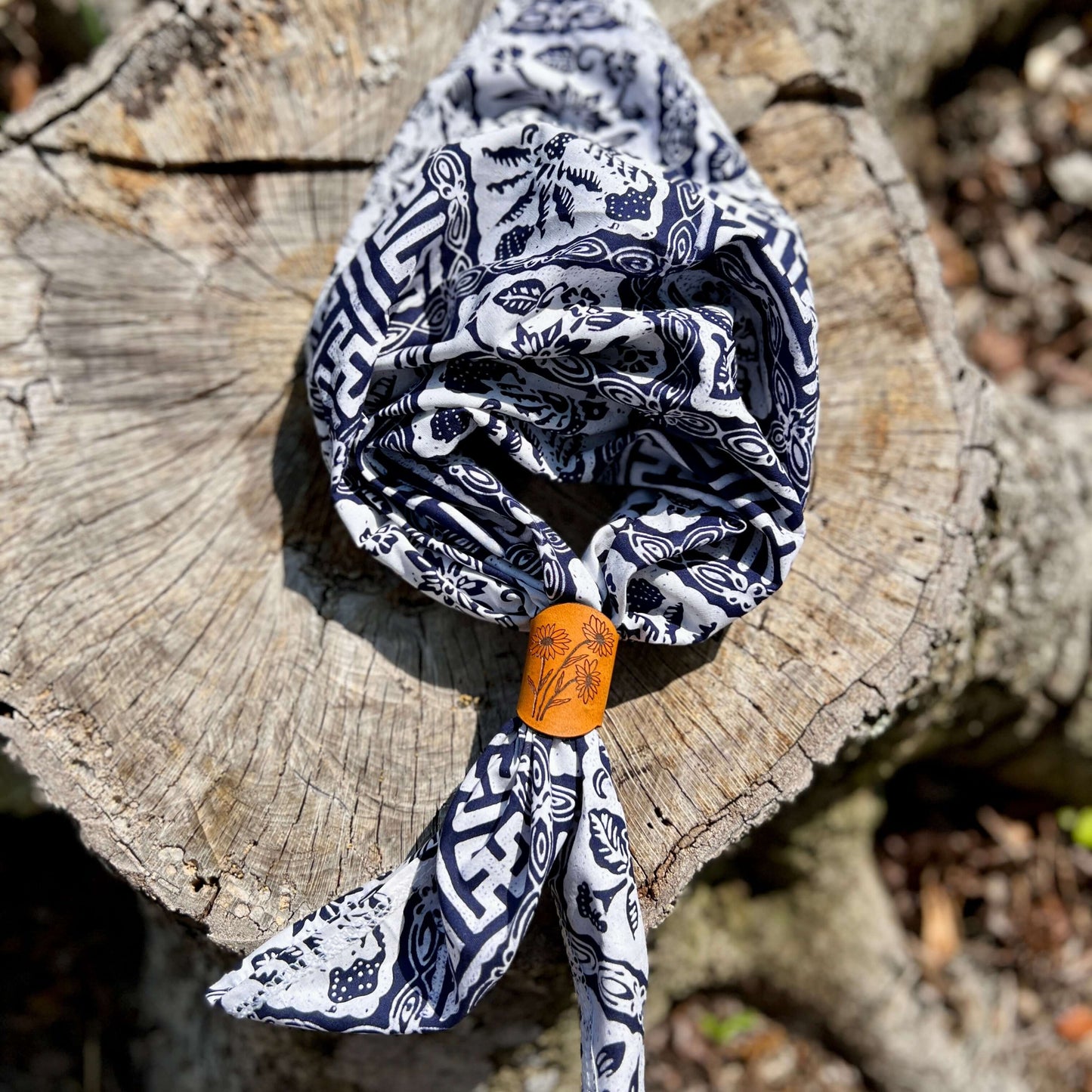Navy Blue Hand-Dyed Batik Bandana Square Scarf