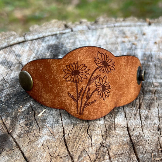 Leather Bandana Slide - flower in rustic brown