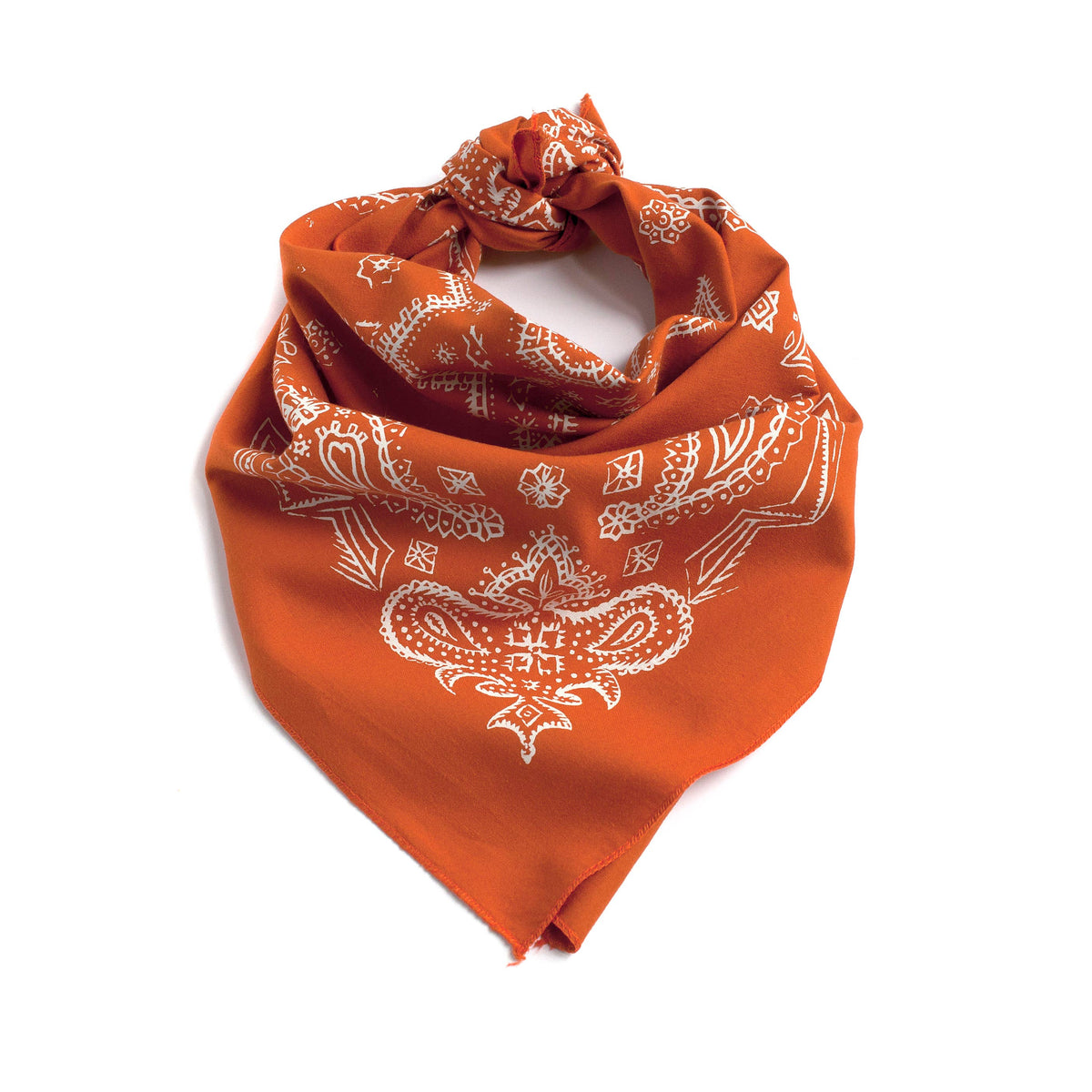 Orange bandana with white patterns on a white background