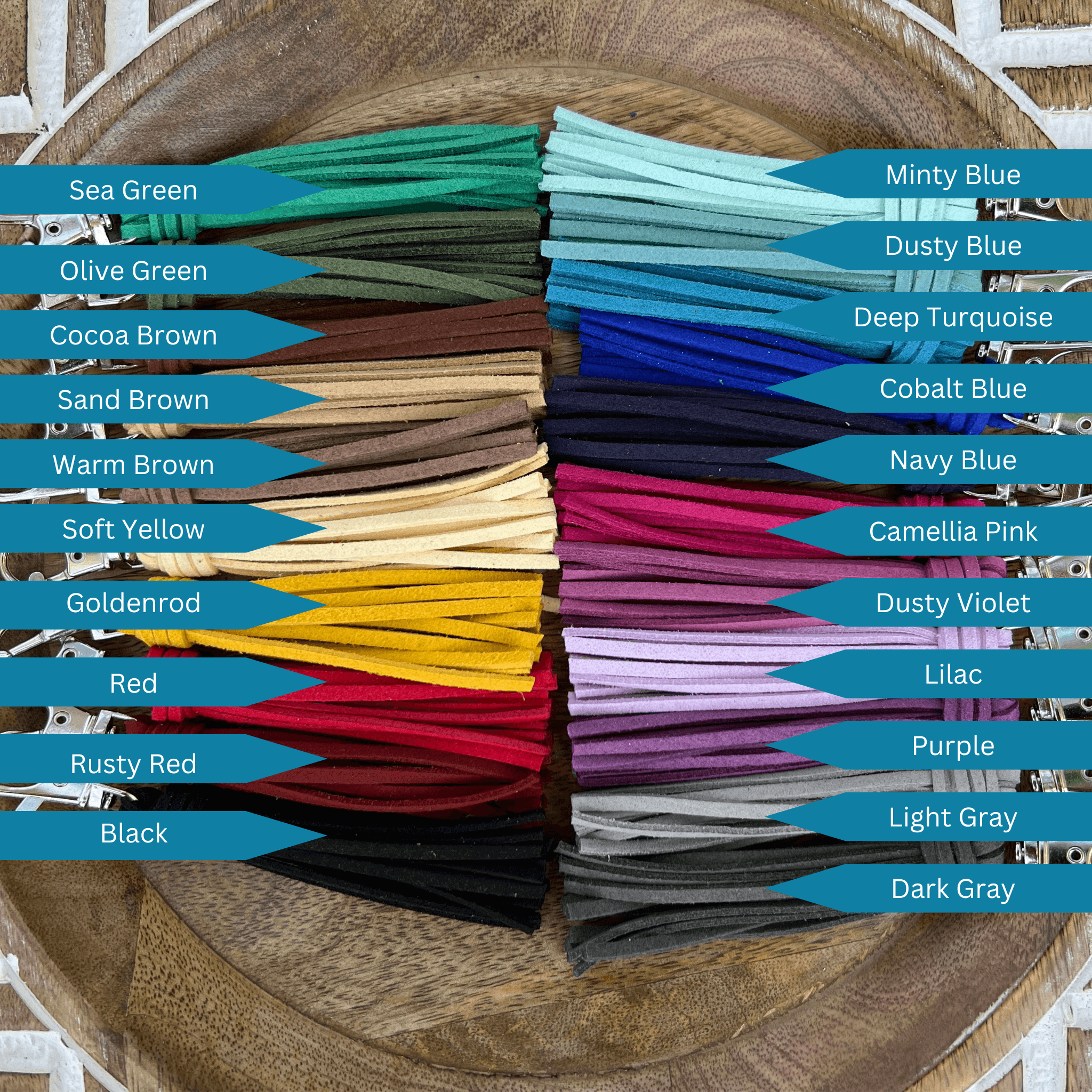 Bag Charm with Double Tassel for Purses & Totes Faux Suede Leather