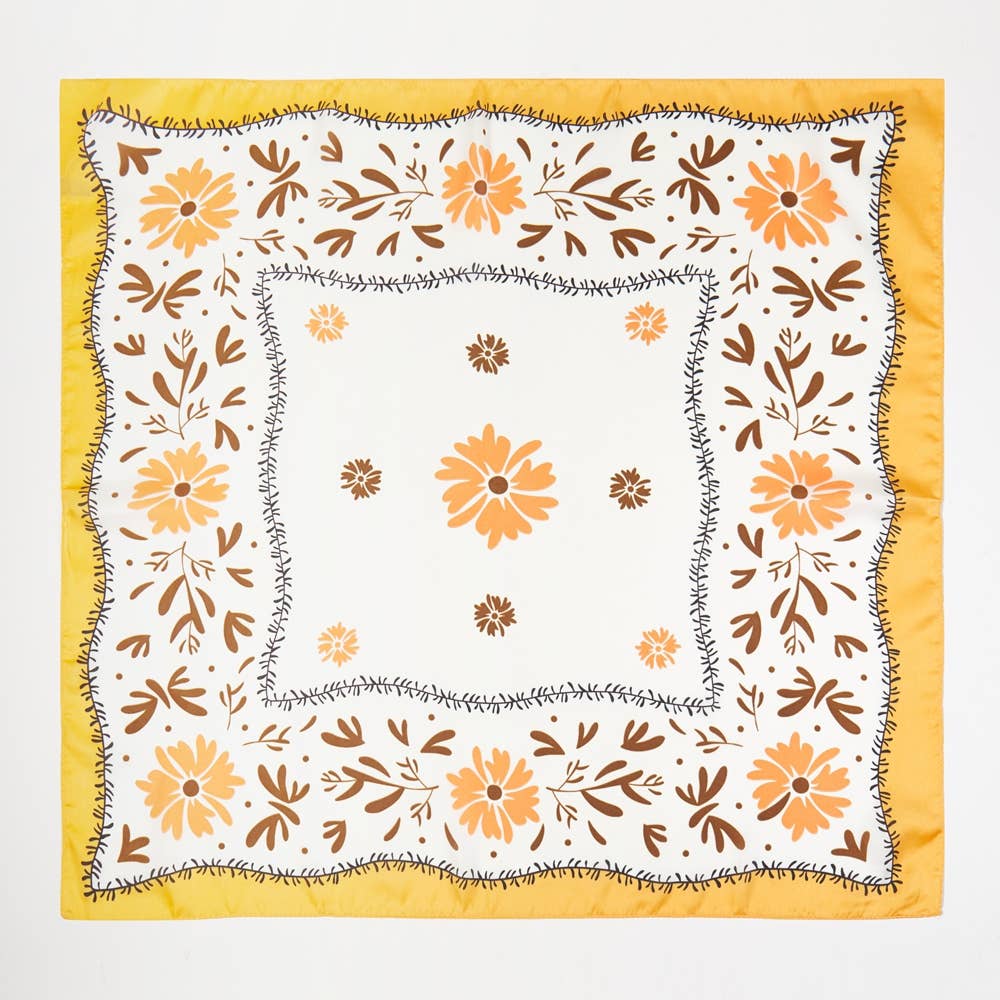 autumn floral silky square scarf on white background