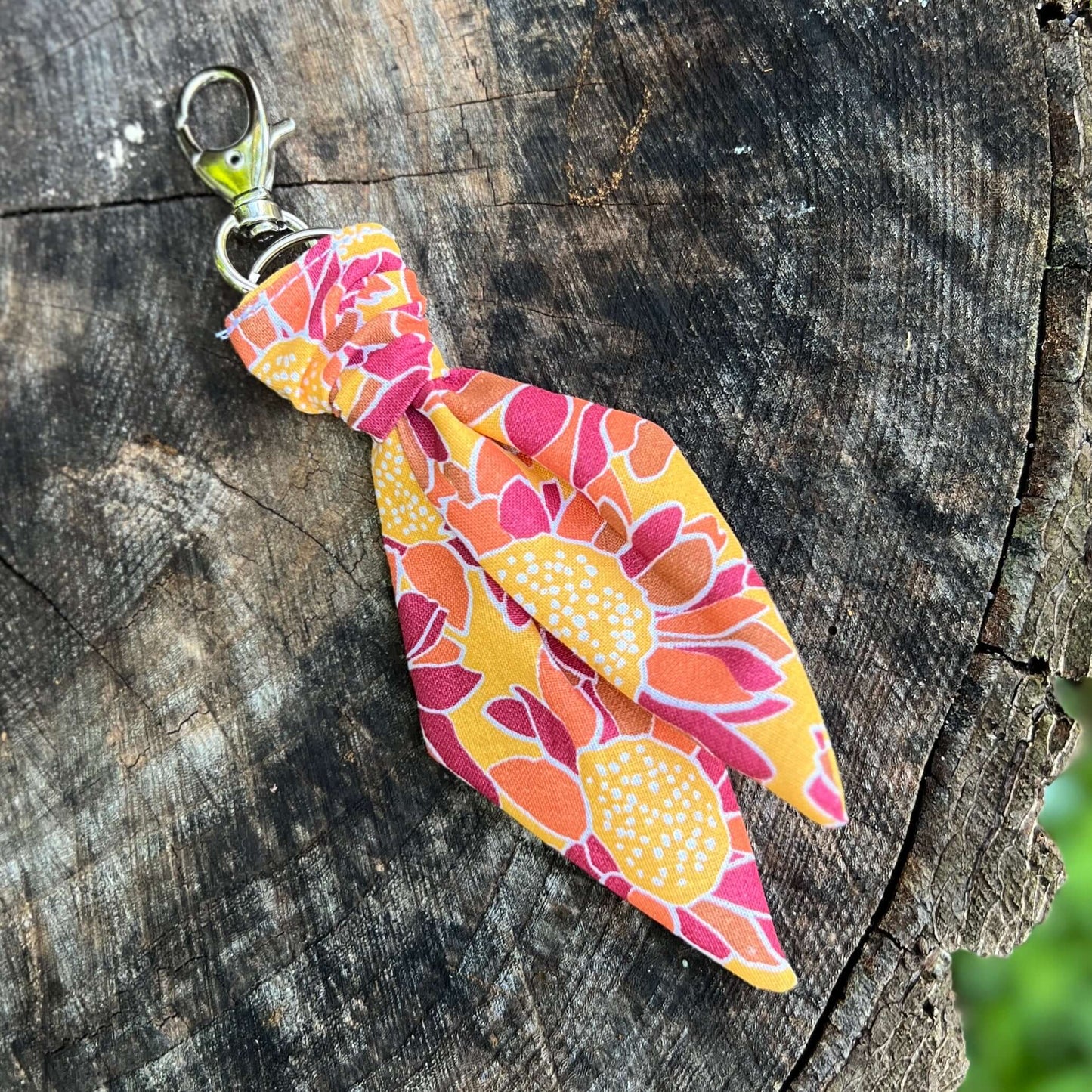 autumn sunflowers print mini scarf key chain