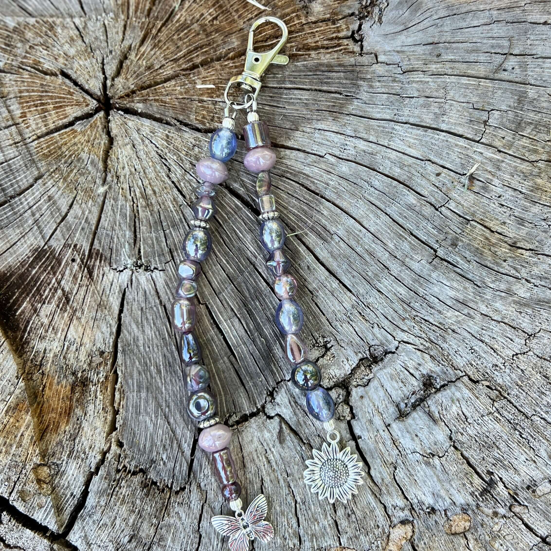 Beaded Bag Charm with Purple Glass Beads