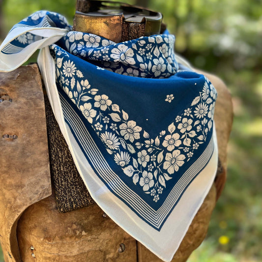 blue floral silk bandana scarf