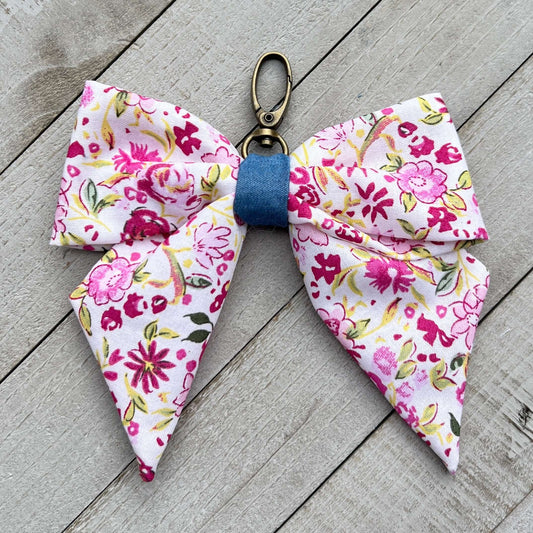 bow bag charm in pink floral