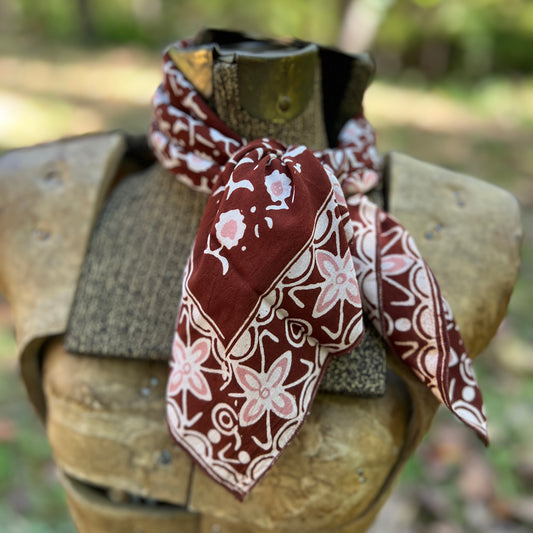 brown floral batik bandana scarf