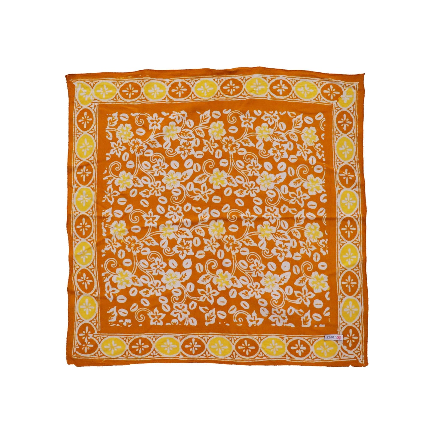 deep orange and yellow floral bandana scarf