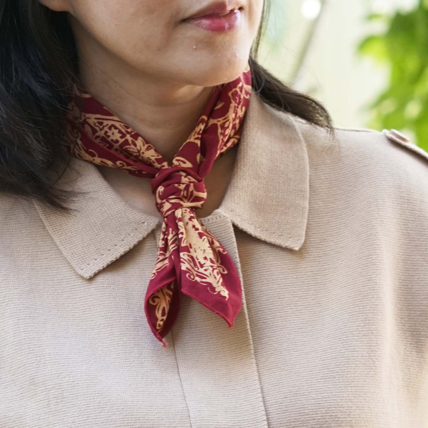 deep red and golden brown square scarf