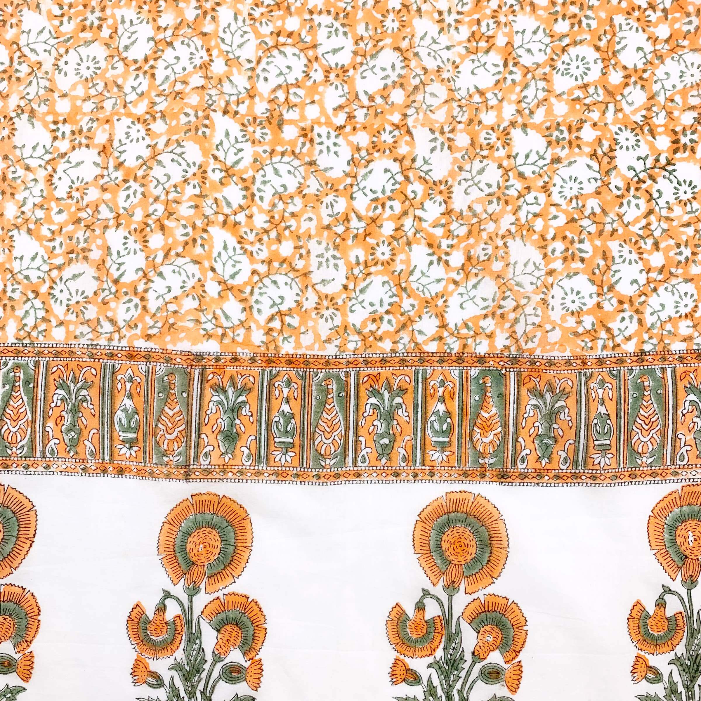 Block Printed Cotton Scarf - White with Orange Flowers
