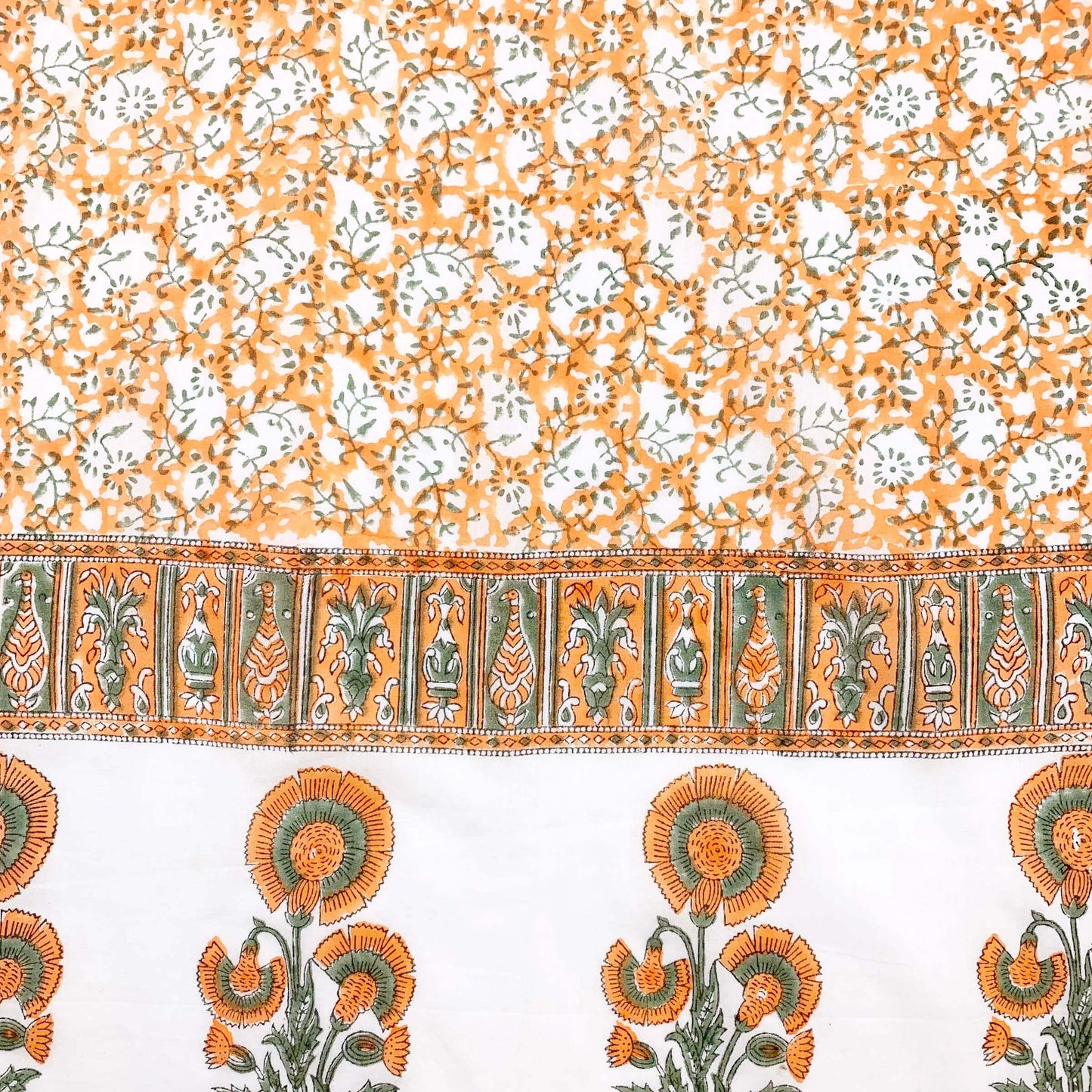 Block Printed Cotton Scarf - White with Orange Flowers