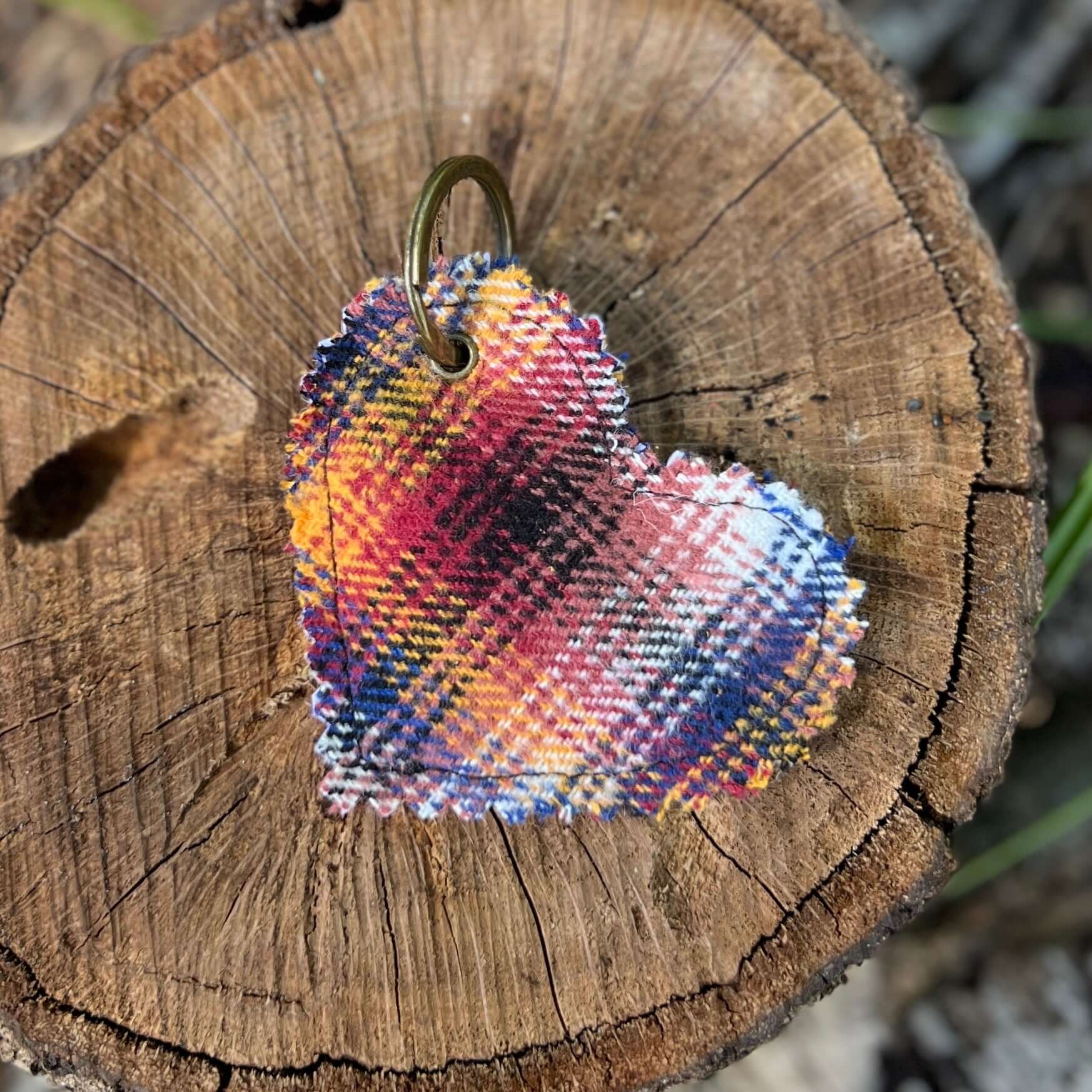 heart bag charm in fall plaid