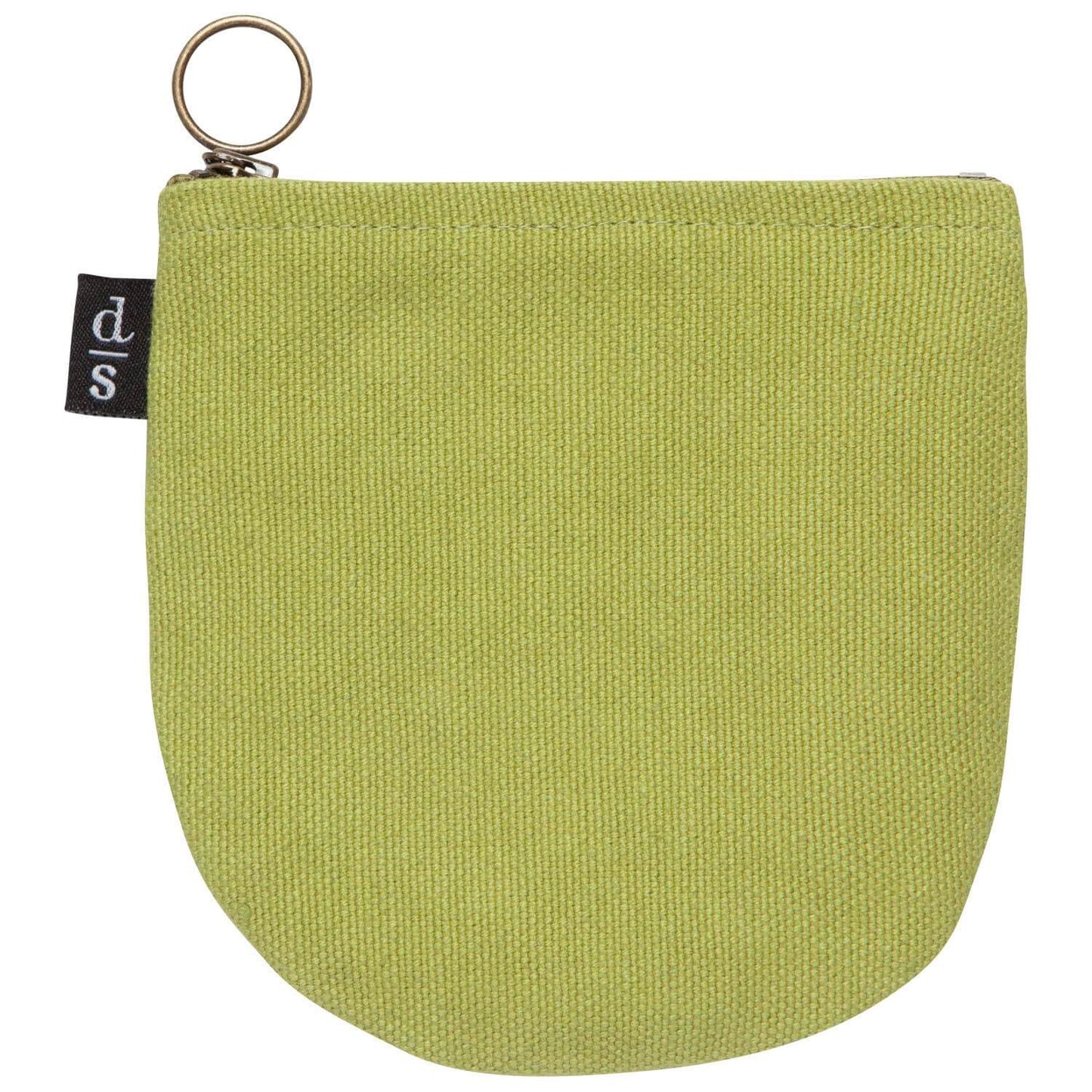 Green pouch with a gold zipper and 'ds' label on a white background
