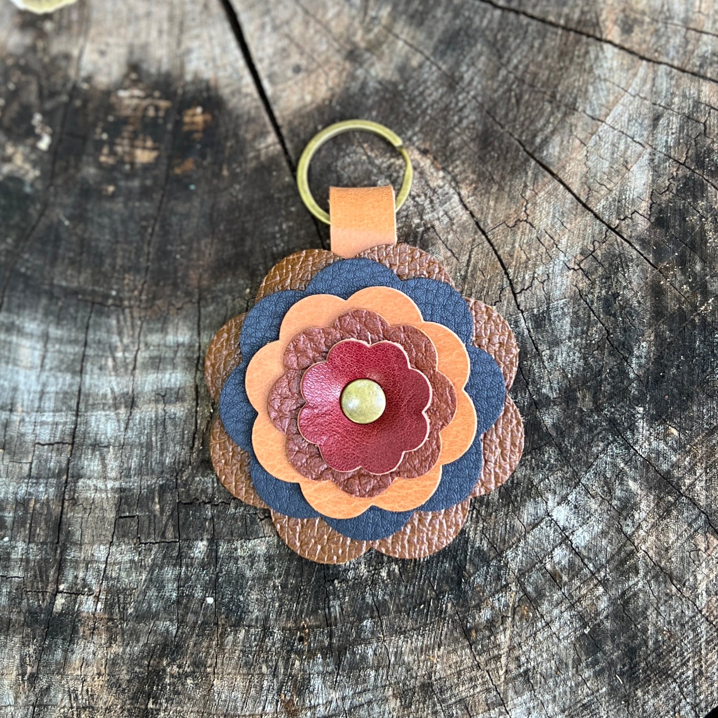 layered leather flower in autumn colors