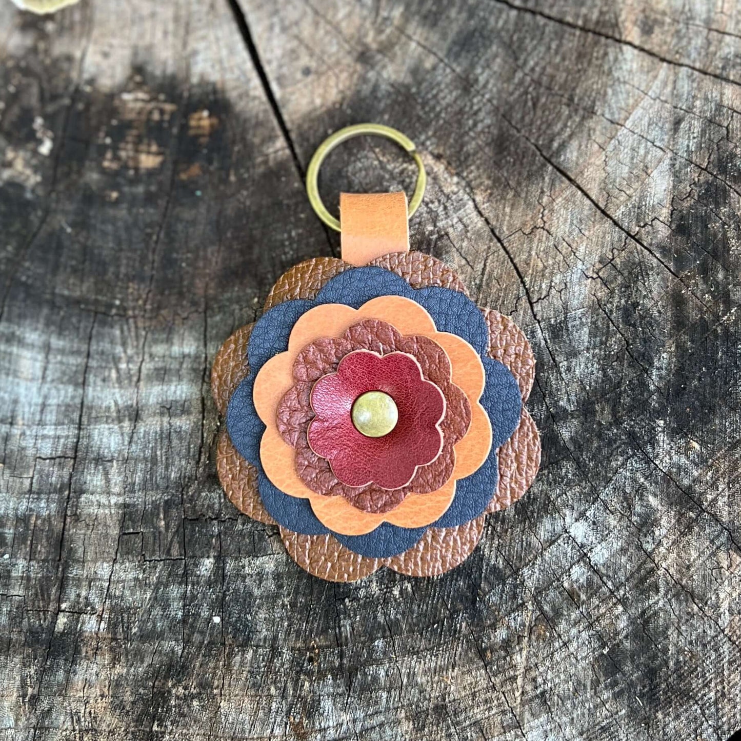 layered leather flower in autumn colors