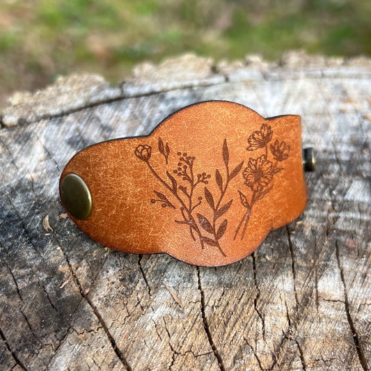 leather bandana slide with wildflowers in rustic brown