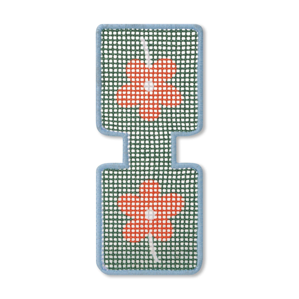 needlepoint keychain kit with happy flower detail