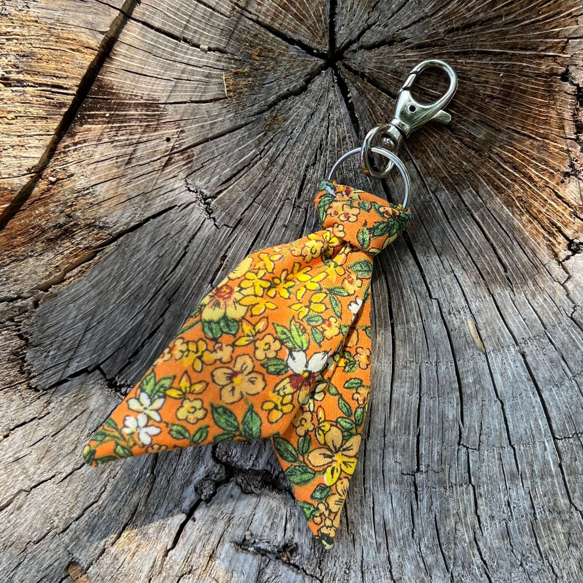 orange floral mini scarf key chain