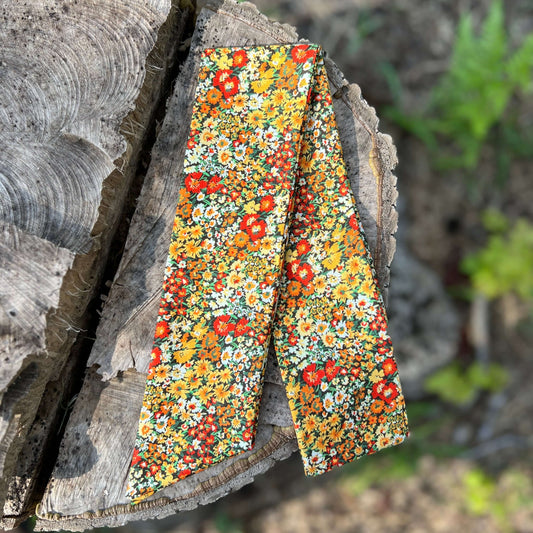purse scarf in orange, yellow and green floral