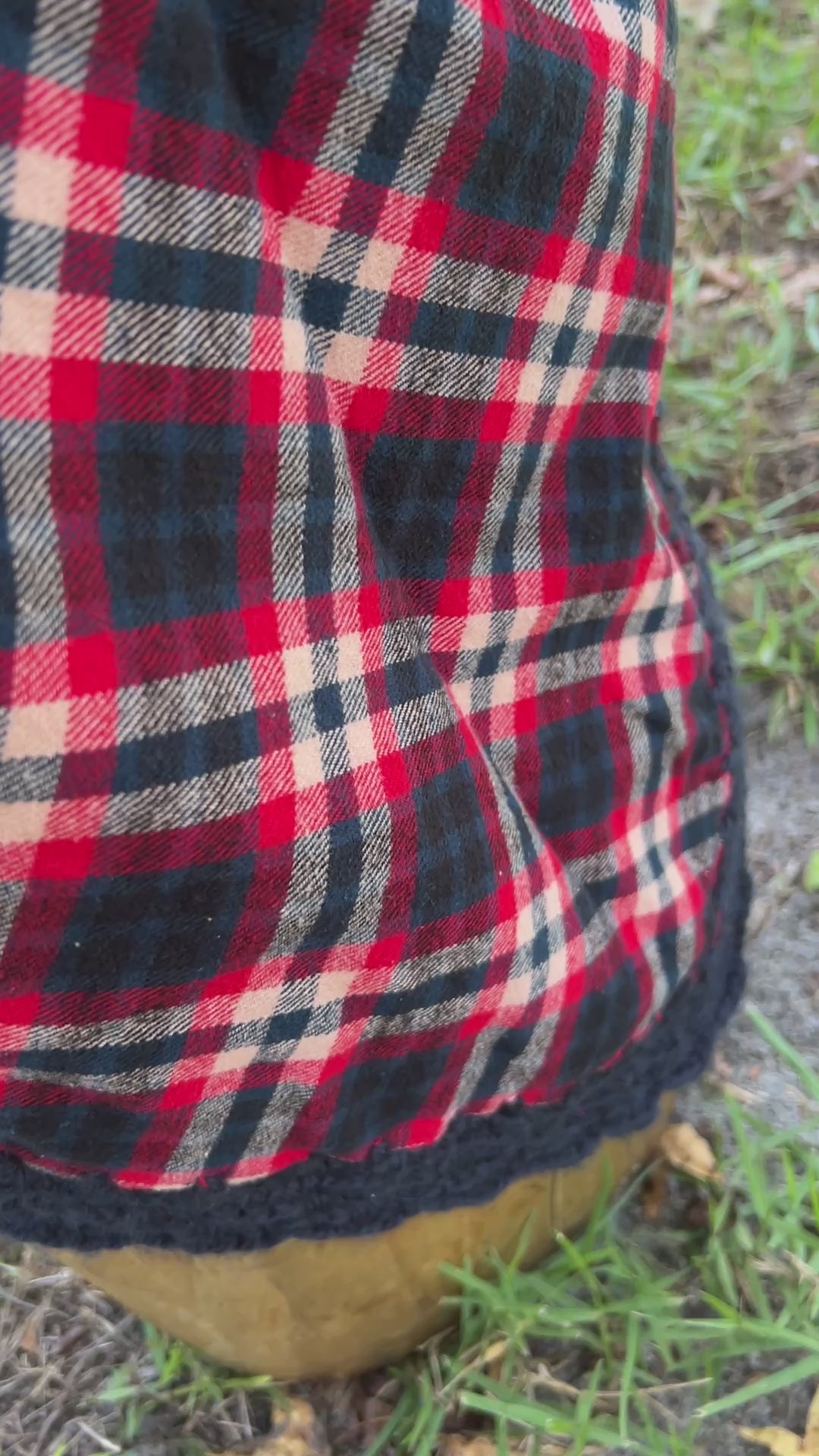red and navy blue plaid flannel shawl scarf