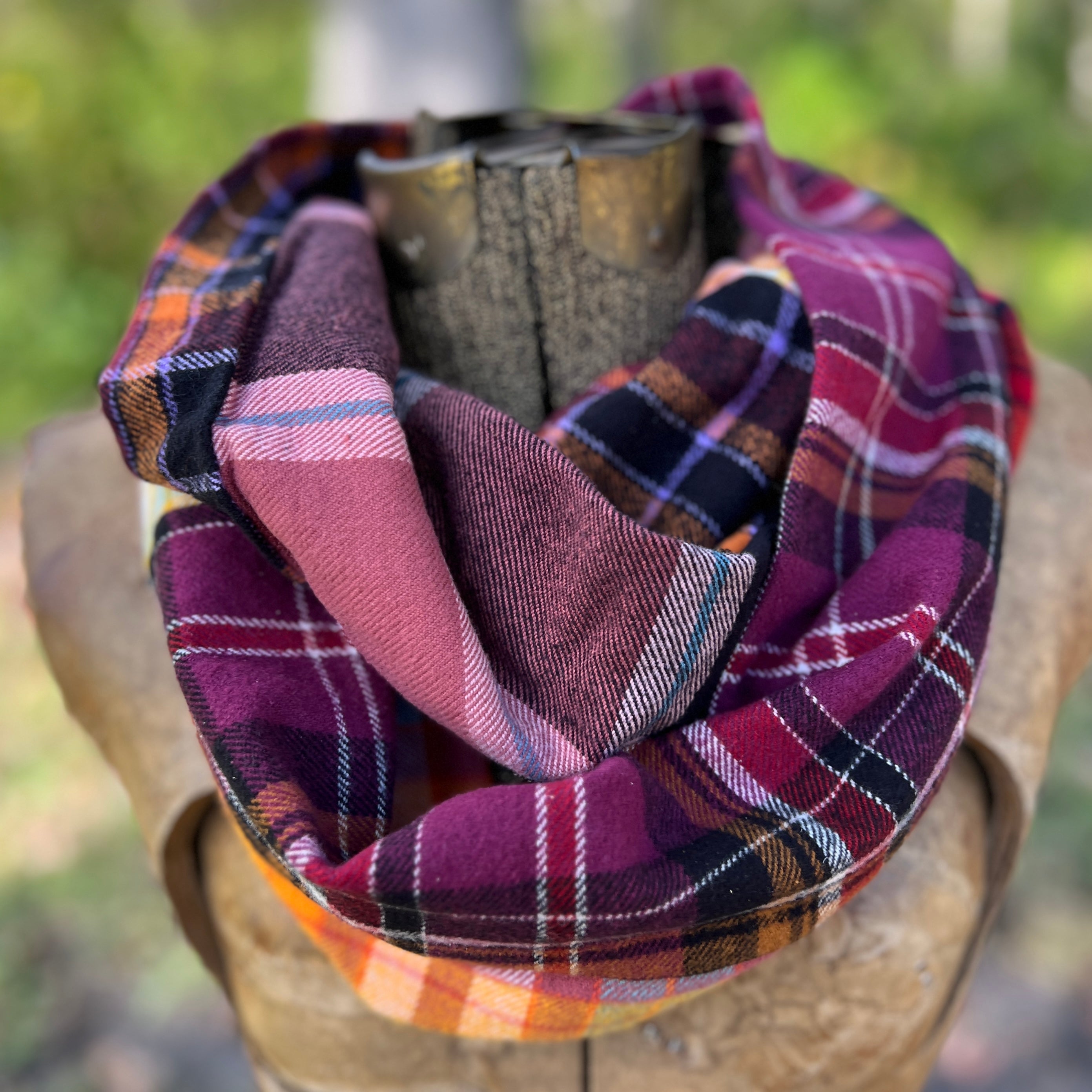 purple plaid patchwork scarf