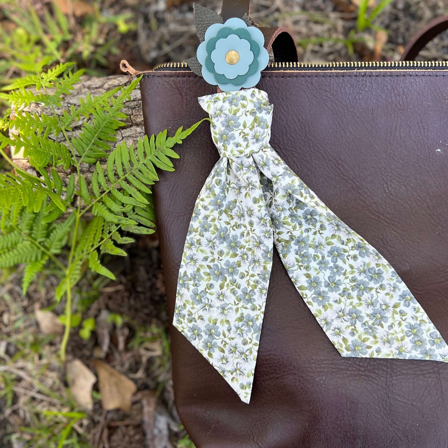 Slim Floral Scarf - Soft Blue and Green Floral