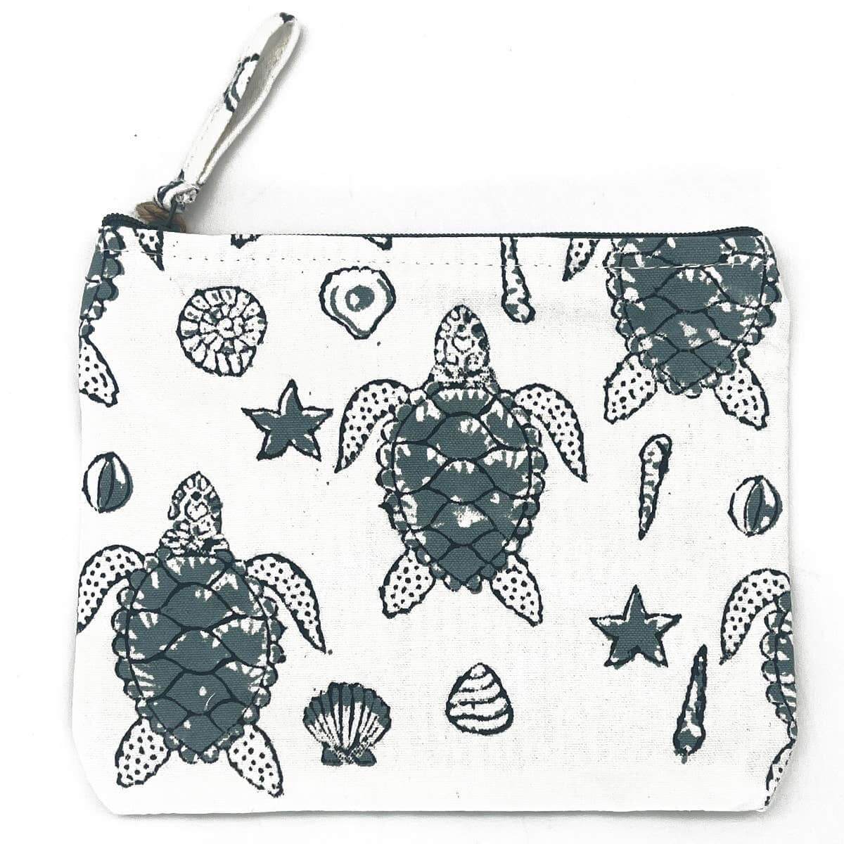 Pouch with turtle and shell pattern on a white background