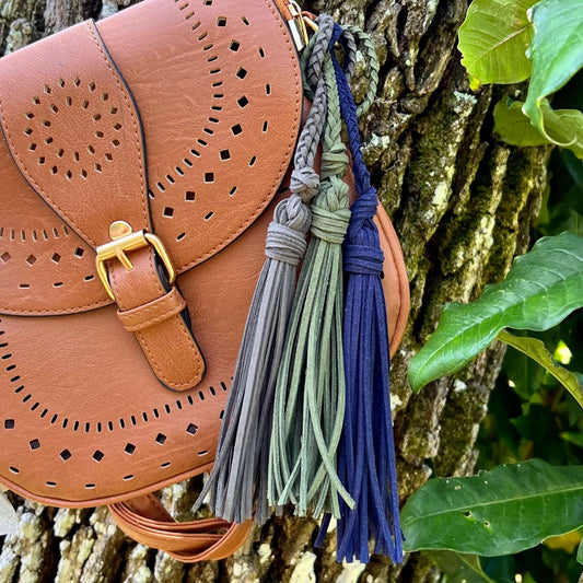 Bag Charm with Tassel for Purses & Totes Faux Suede Leather