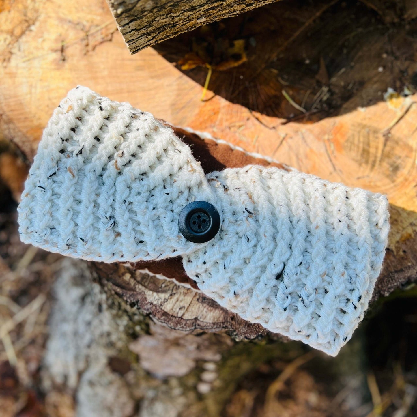 Winter Headband with Fleece Lining - Winter White Tweed