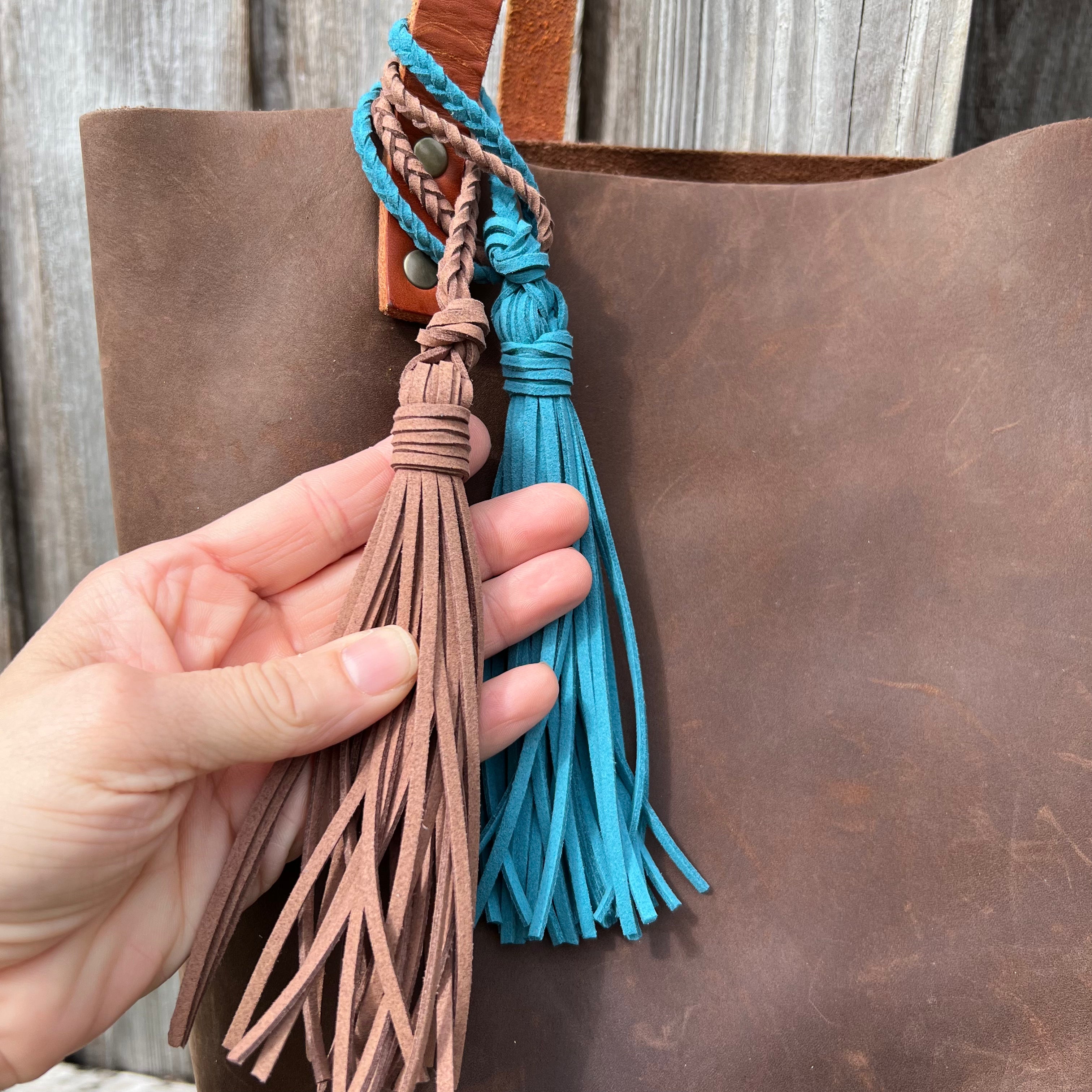 Bag Charm with Tassel for Purses & Totes Faux Suede Leather