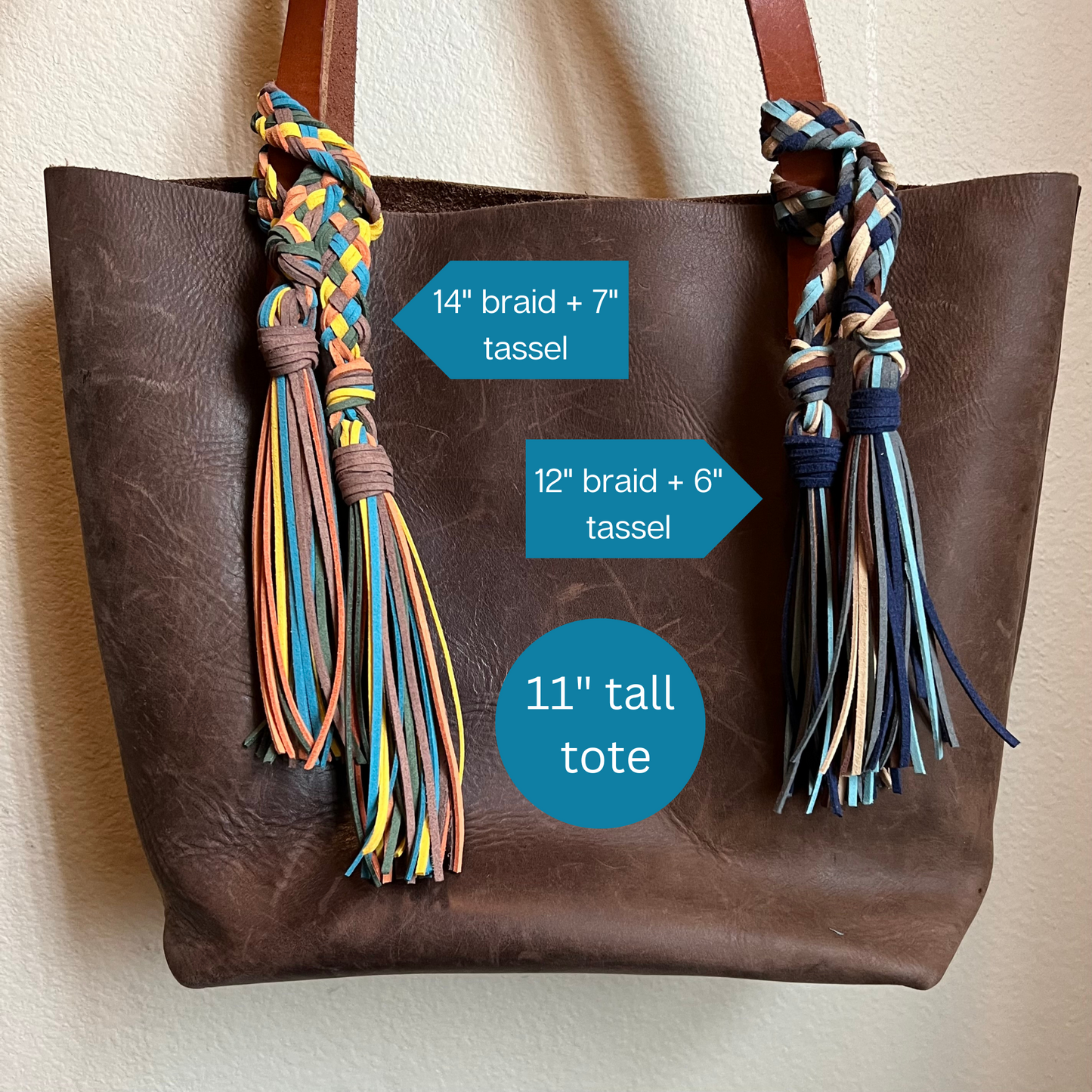 Bag Charm Deluxe Wide Braid with Tassels for Purses & Totes Faux Suede Leather